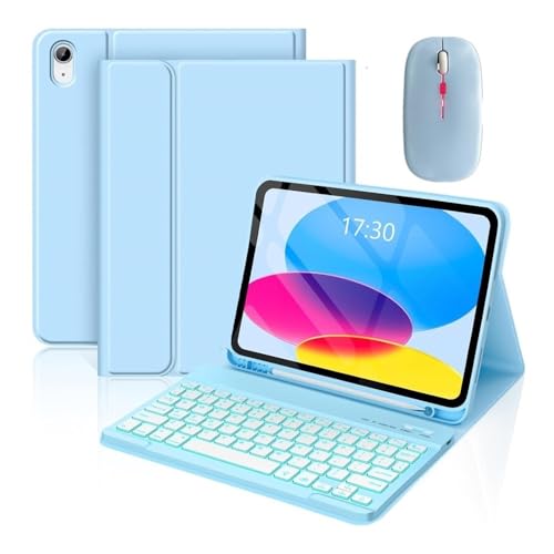 Funda con teclado retroiluminado para iPad Air 11 2024 y iPad 10.9 en color azul cielo 2