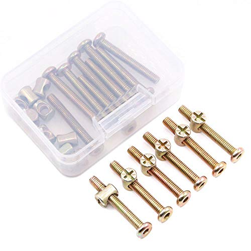 SUPERTOOL M6 Barrel Nuts Bolts 40MM Hex Socket Screw Zinc Plated Allen Head Furniture Bolt Nut Set for Bunk Beds Cots and Furniture Assembly (15 Sets)