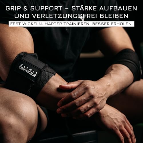 BREAKING LIMITS Ellbogen Bandage Gym - Ellenbogenbandage Kraftsport – Ellenbogenbandagen für Gewichtheben, Bodybuilding, Powerlifting, Bankdrücken & Fitness (1 Paar)