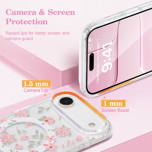 Etui compatible MagSafe iPhone Air coque fleur rose antichoc - 3
