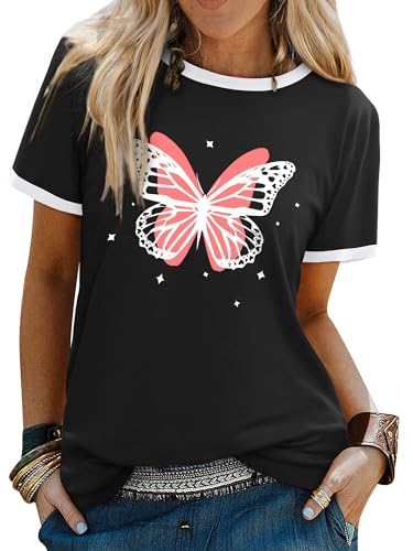 WIEIYM Butterfly T Shirt for Women Be Yourself Slogan Tee Faith Shirt Ladies Tshirt Summer Cotton T-Shirt Butterflies Graphic Short Sleeved Tops
