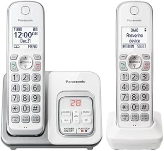 Panasonic DECT 6.0 Expandable Cordless Phone with Answering Machine and Smart Call Block - 2 Cordless Handsets - KX-TGD632W (White/Silver)