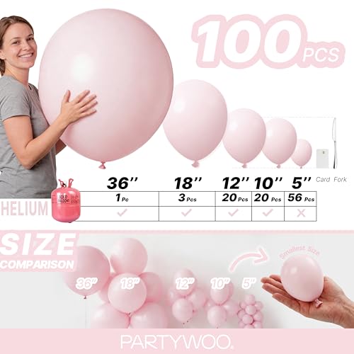 Image of PartyWoo Pale Pink Balloons 100pcs Different Sizes of 36 18 12 10 5 Inch Light Pastel Baby Pink Balloon Arch Kit for Birthday Engagement Bachelorette Baby Shower Easter Party Decorations Pink-Q01