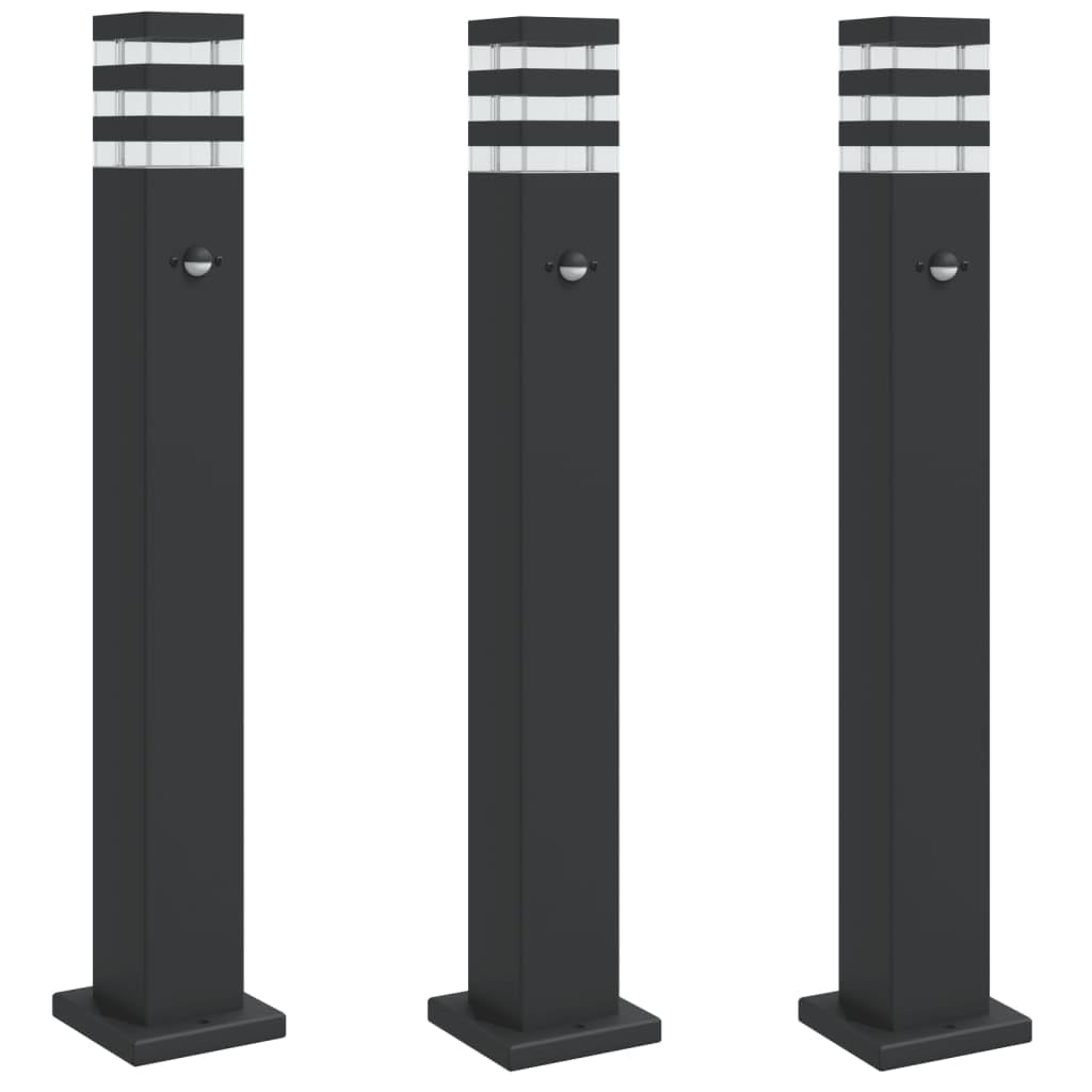 Vidaxl Black Outdoor Floor Lamps With Sensors 3Pcs 80 Cm - Aluminium, Ip44 Weatherproof, Sensor Range 10 - Garden/Porch/Driveway 10M
