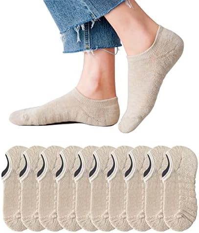 AOIREMON No Show Athletic Socks 5-10 Pairs Hiking Running Ankle Socks For Women Cushion Low Cut Socks (10 Pairs Beige (6-12))
