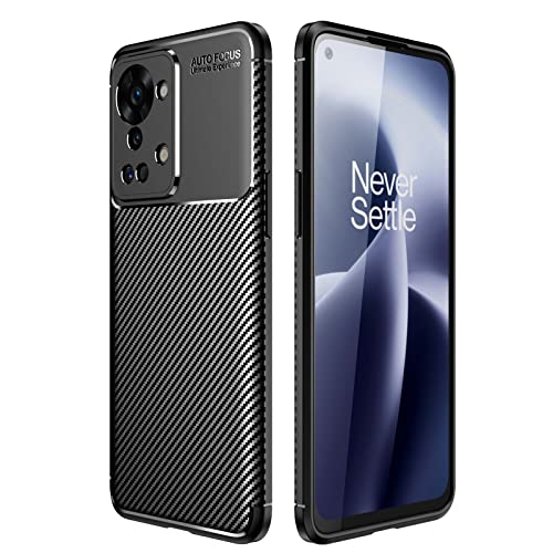 GOKEN Cover per OnePlus Nord 2T 5G, Silicone TPU Fibra di Carbonio Custodia, Soft Rubber Protettiva Case, Antiurto Antiscivolo Protezione Shell, Nero