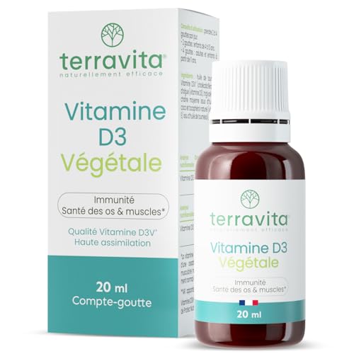 Vitamine D3 Végétale D3V® | 2000 UI | Flacon de 20 ml | 8 Mois de Cure | Haute Absorption | Santé des Os & Immunité | Enfants et Adultes | Huile de Coco TCM | Vegan et Made in France | Terravita