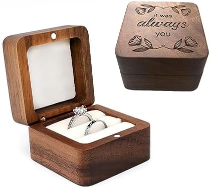 molchagar Wooden Ring Box for Wedding Ceremony, Rustic Ring Holde...