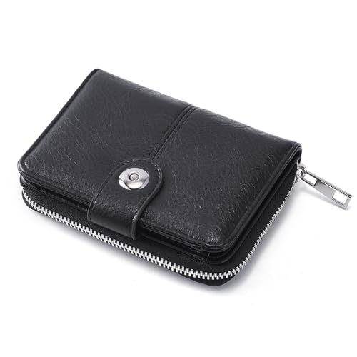 ANYWN Geldbörsen Damen mittelgroß, Portemonnaie Damen mit Kartenfächer und Großes Zipper Münzfach, RFID-blockierende Geldbeutel Frauen mit Reißverschluss und Druckknopf Schwarz