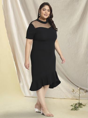 Image of wild U Women Plus Size Bodycon Dress | Stretchable Fabric | Half Sleeve | Western Stylish (Black, Size : 3XL to 8XL)