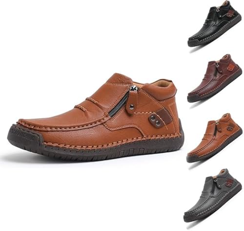 The First Young Shoes Men, Men’s Handmade Premium Leather Slip-On Driving Boots Travel Outdoor, Arch Support