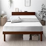 タンスのゲン Tansu no Gen Twin Bed Frame with Headboard and Charging Station, Solid Nordic Pine Wood, No Box Spring Needed, Easy Assembly, Dark Brown, 49604350(108710)