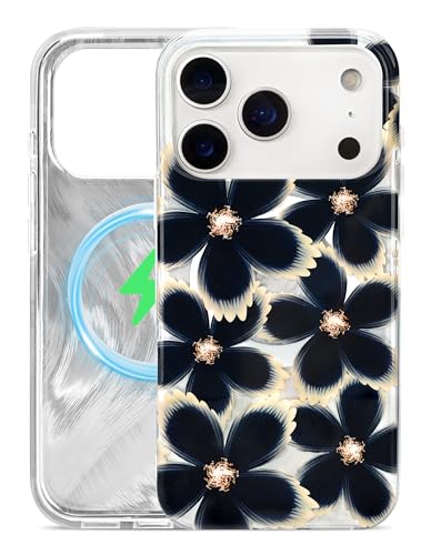 Coque iPhone 17 antichoc compatible MagSafe fleur bleue en TPU anti-rayures