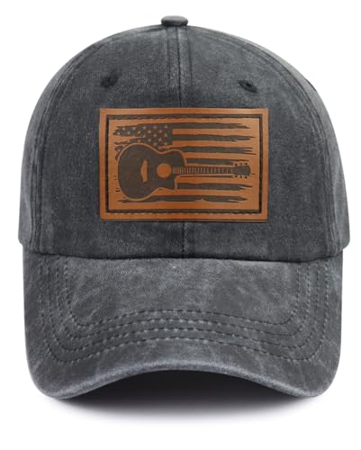 Tdopsxyxw Guitar Gifts for Men Women, Guitar Accessories Baseball Cap, Music Lover Decor American Flag Hat, Birthday Retirement Gifts for Guitarists Musicians Black
