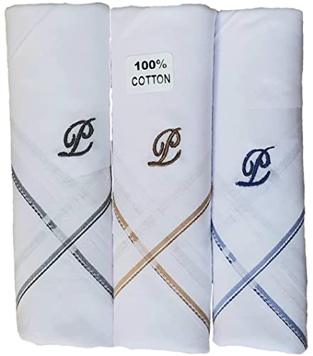 Image of ANTONIA Men's Initial Alphabet Handkerchiefs | Premium Cotton Personalized Hankies with Letter Embroidery (A-Z) | Soft, Absorbent & Reusable | Formal, Wedding & Gift Use | Pack of 6