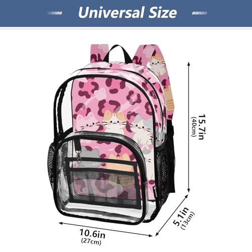 Cartoon Pink Leopard Cats Bowtie Kids Clear Backpack Clear Bookbags For Girls Boys Seethrough Heavy Duty Bag4