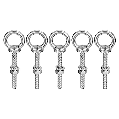 Image of uxcell Lifting Eye Bolt, 5 Sets M6x50mm Eye Bolt with Nut Washer 304 Stainless Steel Shoulder Lifting Ring Eye Bolt for Hanging Item