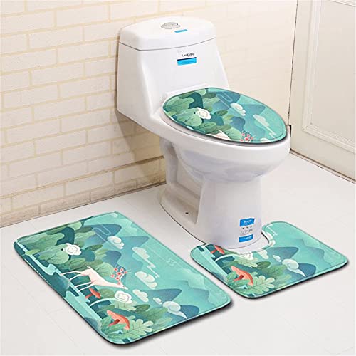 AllMonyba Badezimmer-Matten-Sets 3-teiliges Set Teppiche rutschfeste Elch-Tierdruck-Badematten Toilettendeckel-Abdeckung… – Bild 3