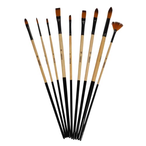 Image of Mix Artist Paintbrush Set of 9Pcs, Premium Brushes for Oil, Acrylic Painting, Include Flat, Fan, Filbert, Round Brushes, Long Handle with Synthetic Bristle, Best for Beginner & Professionals