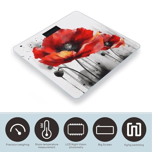 Báscula digital de baño con diseño floral y vidrio templado miniatura 3