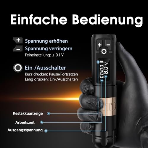 Ambition Soldier Drahtlose Tattoo Maschine Tätowiermaschine Pen, Rotary Tätowiergerät mit Dual 2400mAh Akku & Coreless Motor für Profis