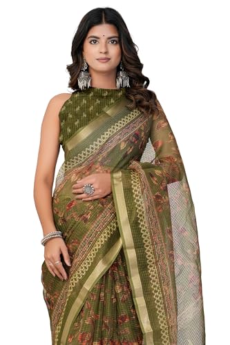 Image of MIRCHI FASHION Lightweight Kota Doria Cotton Saree | Floral Printed Summer Saree for Women | Breathable Ethnic Daily Wear Saree with Blouse Piece