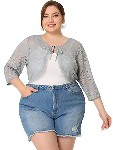 Agnes Orinda Bolero Cardigan for Women's Plus Size Office Tie Front Crop Floral Sheer Lace Shrug3