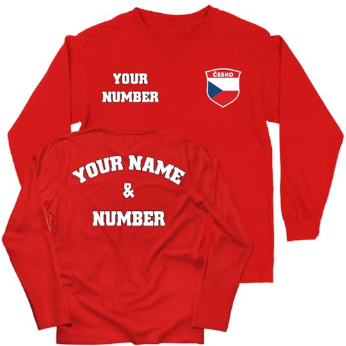 lepni.me Kids Personalised Long Sleeve Soccer Jersey Czechia T-Shirt | Czech Flag Badge European Football Championship 2024