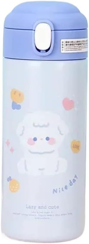 Insulated cup for girls, straw cup, cute puppy, high-looking cartoon, kindergarten student, toddlers learning drinking cup, pop-up lid(Blue-B)