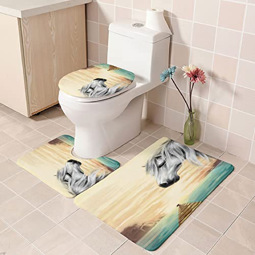 Badezimmer Teppich Set Weich Waschbar Badezimmerteppich 3 TLG rutschfeste Badeteppich WC Vorleger Deckelbezug U-förmige Konturmatte Memory Schaum Badezimmermatte ( Gelbes Sonnenuntergangspferd )