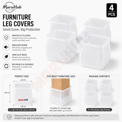 Image of MaruHub Non Slip Furniture Pads for Hardwood Floors, Furniture Leg Protectors for Chair, Table, Sofa, Silicone Leg Cover to Prevent Floor Scratches & Reduce Noise (Black, Model 19)