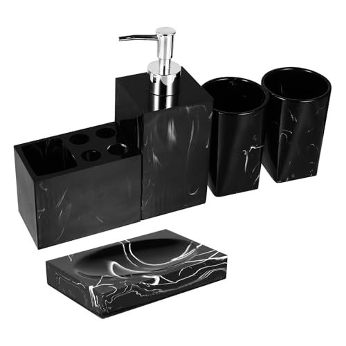 Accesorios de baño negro efecto mármol elegante set de resina 2