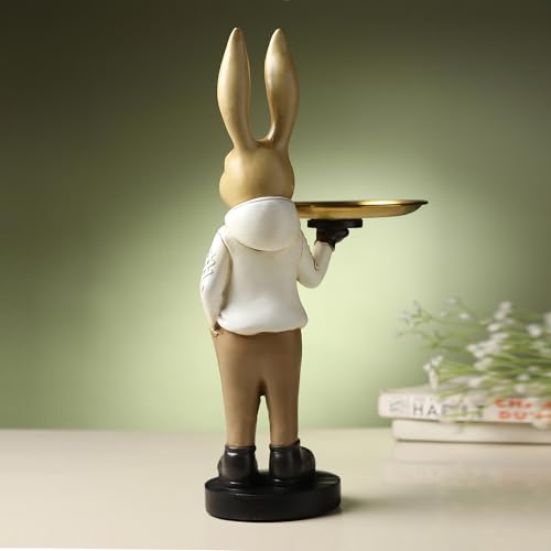 Image of ARMONIA Decorative Rabbit Butler Figurine with Gold Tray, Premium Matte Finish, Decoration for Home & Office, 37 cm Tall