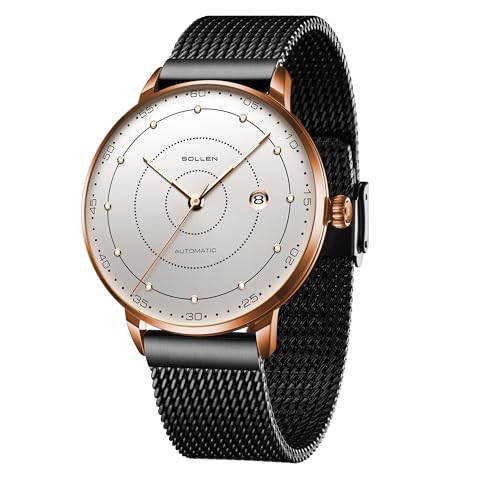 SOLLEN Automatic Self Winding Watches for Men, Mens Automatic Watch, Mechanical Stainless Steel 3 ATM Waterproof Luminous Luxury Dress Men's Wrist Watches with Calendar, Minimalist Watch Gifts for Men