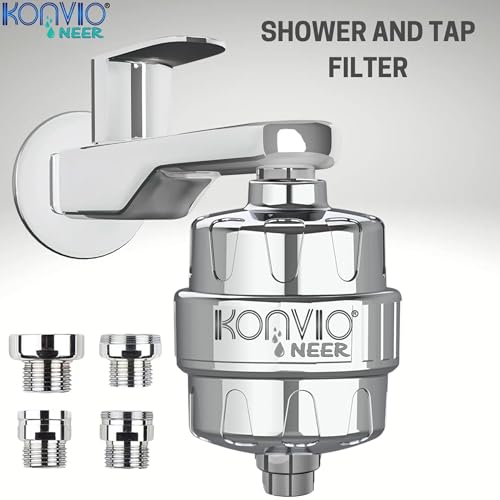 Image of Konvio Shower and tap filter for hard water with 22-Stage | Advanced water softener for Bathroom | Hard Water Filter | (Pack of 1, Chrome)