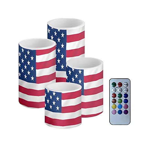 Image of American Flag Flameless Light Candles Battery Operated Candles with Color Changing Timer Remote Control 3'' 4'' 5'' 6'' Fake Pillar Candles Tealights