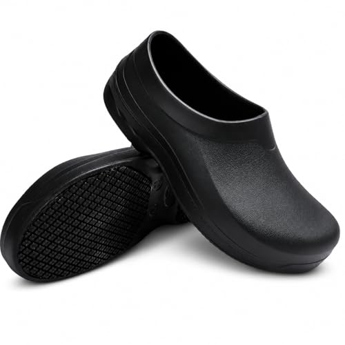 Image of Slip Resistant Work Shoes for Men Women, Waterproof Oil Resistant Chef Shoes, Lightweight Non Slip Kitchen Clogs for Food Service, Restaurant, Nursing, Healthcare - Comfortable All Day Standing Clogs
