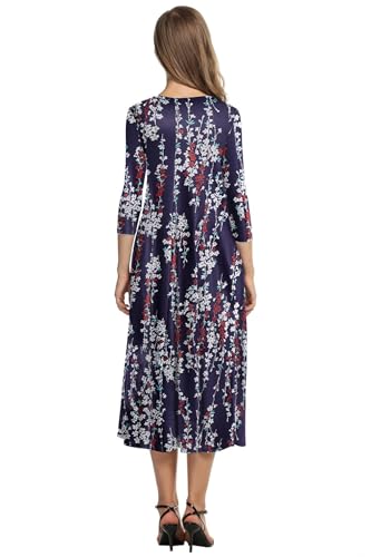 Image of HOTOUCH Women's 3 /4 Sleeve A-line and Flare Midi Long Dress