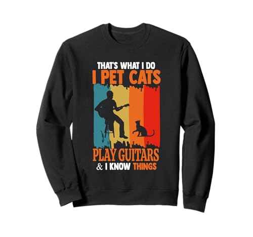 I Pet Cats Play Chitarre Retro Vintage Music Lovers Design Felpa