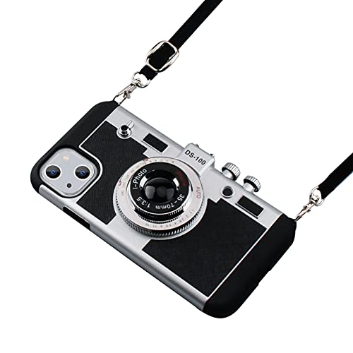 Awsaccy Emily in Paris Phone Case for iPhone 13 6.1 inch Camera Case Vintage Cover Cute 3D Cool Unique Design Silicone Case with Removable Neck Strap Lanyard for Girls Women Black