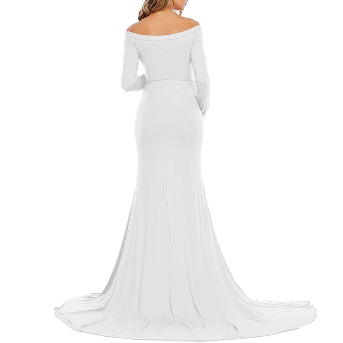 Robe de maternité à épaules dénudées, Robe Longue Fendue pour Femmes Enceintes, Blanc M, de Photographie pour Femmes