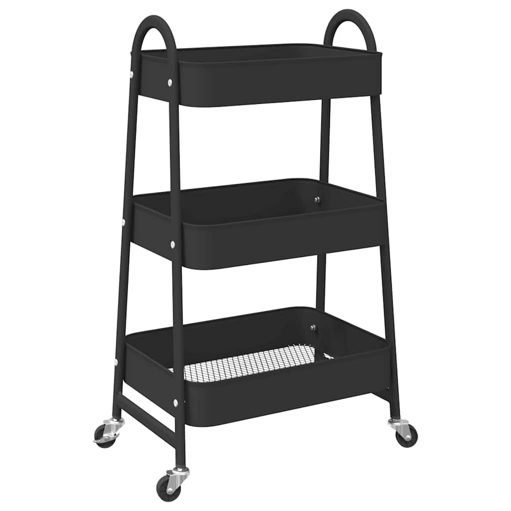 Carrello Portaoggetti a 3 Ripiani Nero 42x41,5x77 cm in Acciaio,Carrello Portaoggetti da Cucina,Carrello Portaoggetti,Carrello Salvaspazio-4012381