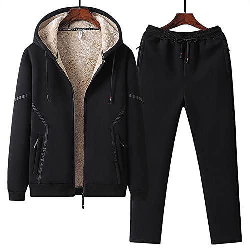 Men's Lamb Wool Tracksuits Zip Up Coat Thick Hoodies + Pants Set Sportswear Winter Sweatshirt Fleece Jacket