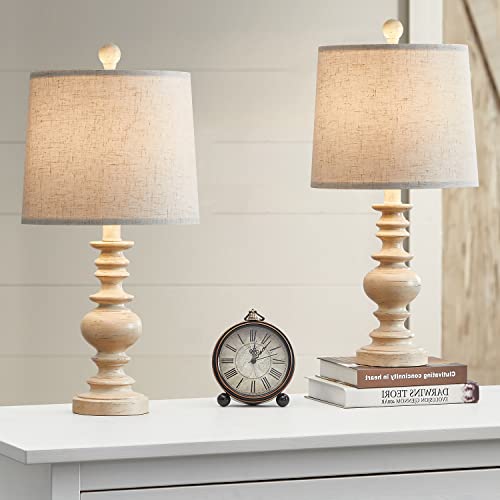 BOBOMOMO Tradition 20.5'' Rustic Table Lamp Set of 2 for Living Room Farmhouse Bedside Desk Lamps Bedroom Nightstand Vintage Lamps Linen Washed(bulb included)