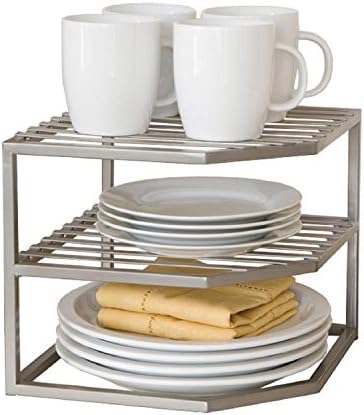 Seville Classics 2-Tier Corner Shelf Counter and Cabinet Organizer, Platinum
