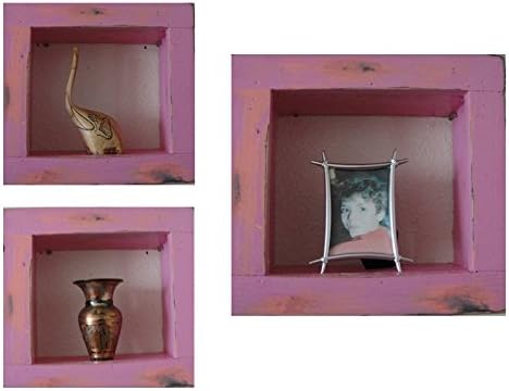 Square Wood/Wooden Shadow Box Display - 9" x 9" - Hot Pink - Decorative Reclaimed Distressed Vintage Appeal