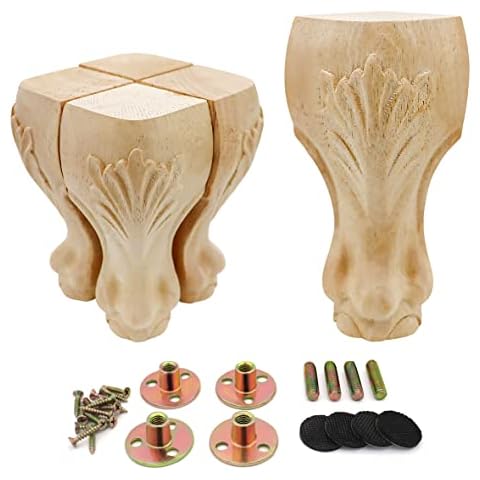 INKNOTE 15CM Wood Furniture Legs,Solid Unfinished Wood Furniture Legs European Style Solid Wood Carving Furniture Replacement Feet for Sofa Cabinet Wardrobe Table Loveseat Couch Ottoman Cover