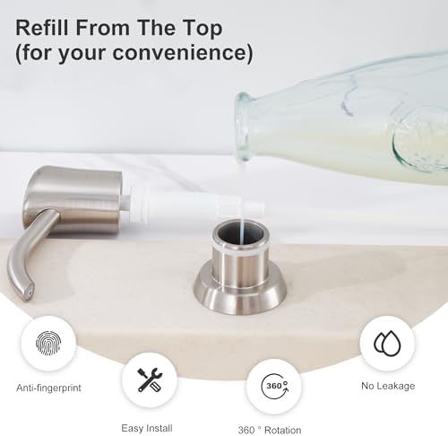 GAGALIFE Built in Sink Soap Dispenser or Lotion Dispenser for Kitchen Sink, Brushed Nickel ABS Pump Head, with 13 Ounce Large PET Soap Bottle