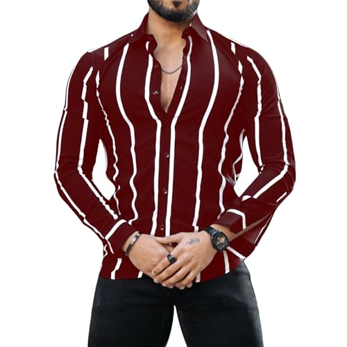 Image of MiraMichi Men's Striped Slim Fit Lycra Shirt | Full Sleeve Stretchable Shirt | Trendy Black and White Vertical Stripes for Casual