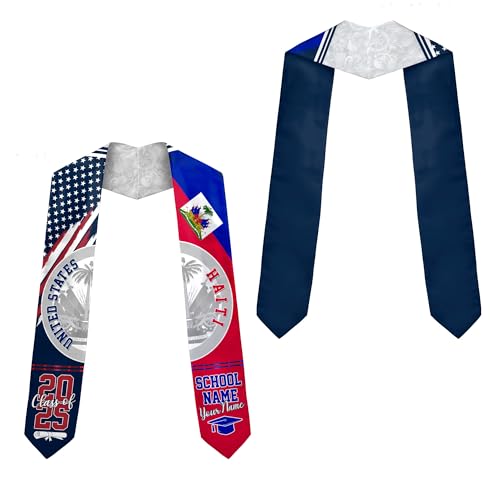 MonkeyVan Personalized Haiti Flag Graduation Stole 2025, Haitian Stoles Graduation 2025, Haitian American Flag Gradution Sash Haiti4